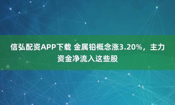 信弘配资APP下载 金属铅概念涨3.20%,主力资金净流入这些股