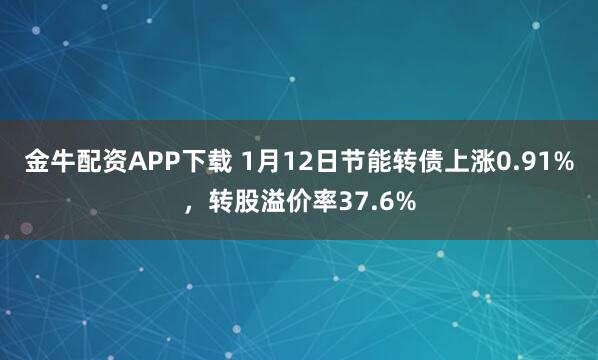 金牛配资APP下载 1月12日节能转债上涨0.91%，转股溢价率37.6%